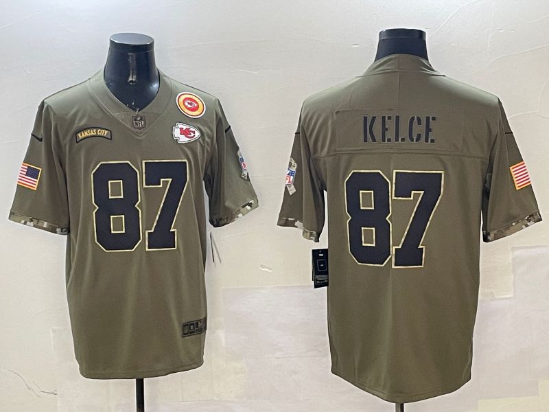 Men Kansas City Chiefs #87 Kelce Green Nike 2025 Salute to Service Limited NFL Jersey style 3